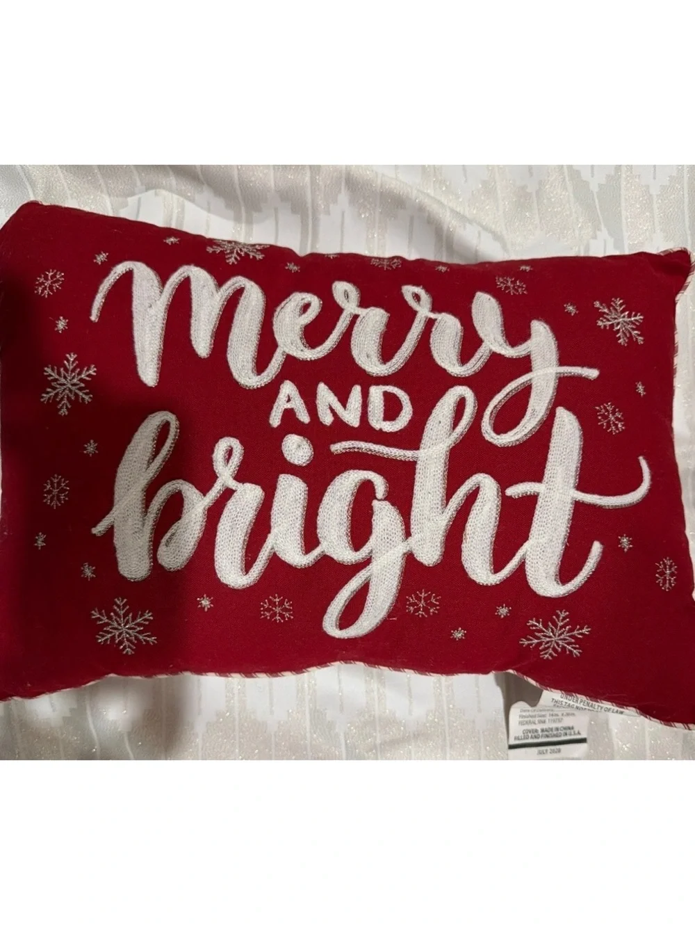 Merry and Bright Holiday Decorative Throw Pillow 14x20 inches
